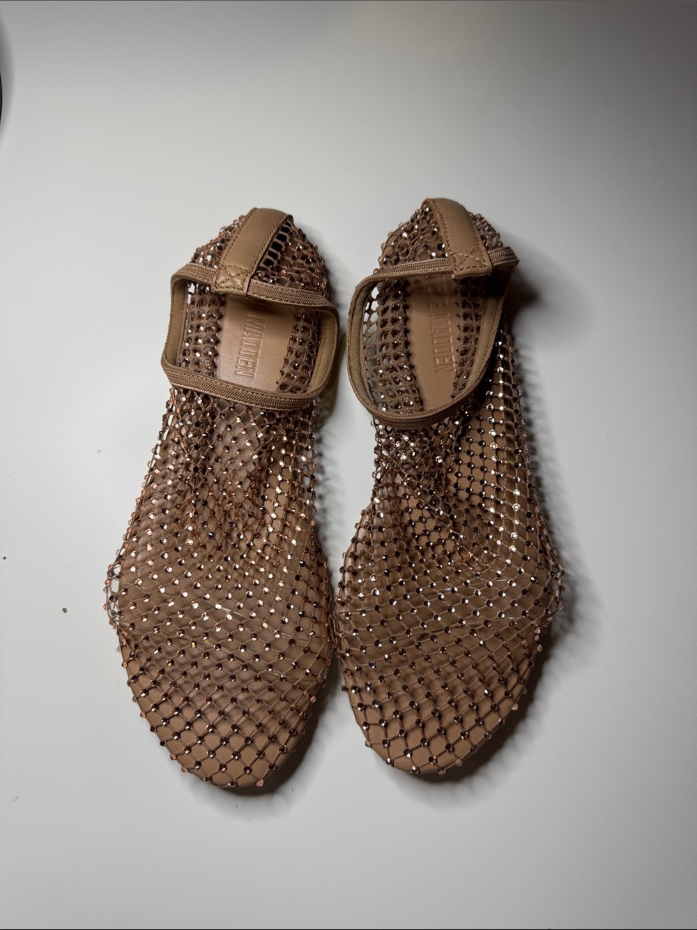 Steve Madden Crystal Mesh Tan Flat Sandals